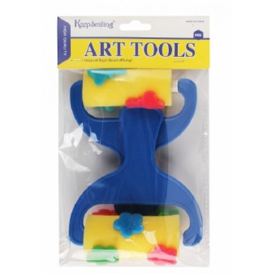 Sponge brush roller, various shapes, blue handle, 2 pieces